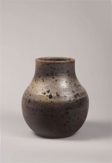 Pansu vase with cylindrical neck and slight shoulder in pyrite stoneware with salt and ash glaze by Robert Deblander, circa 1965