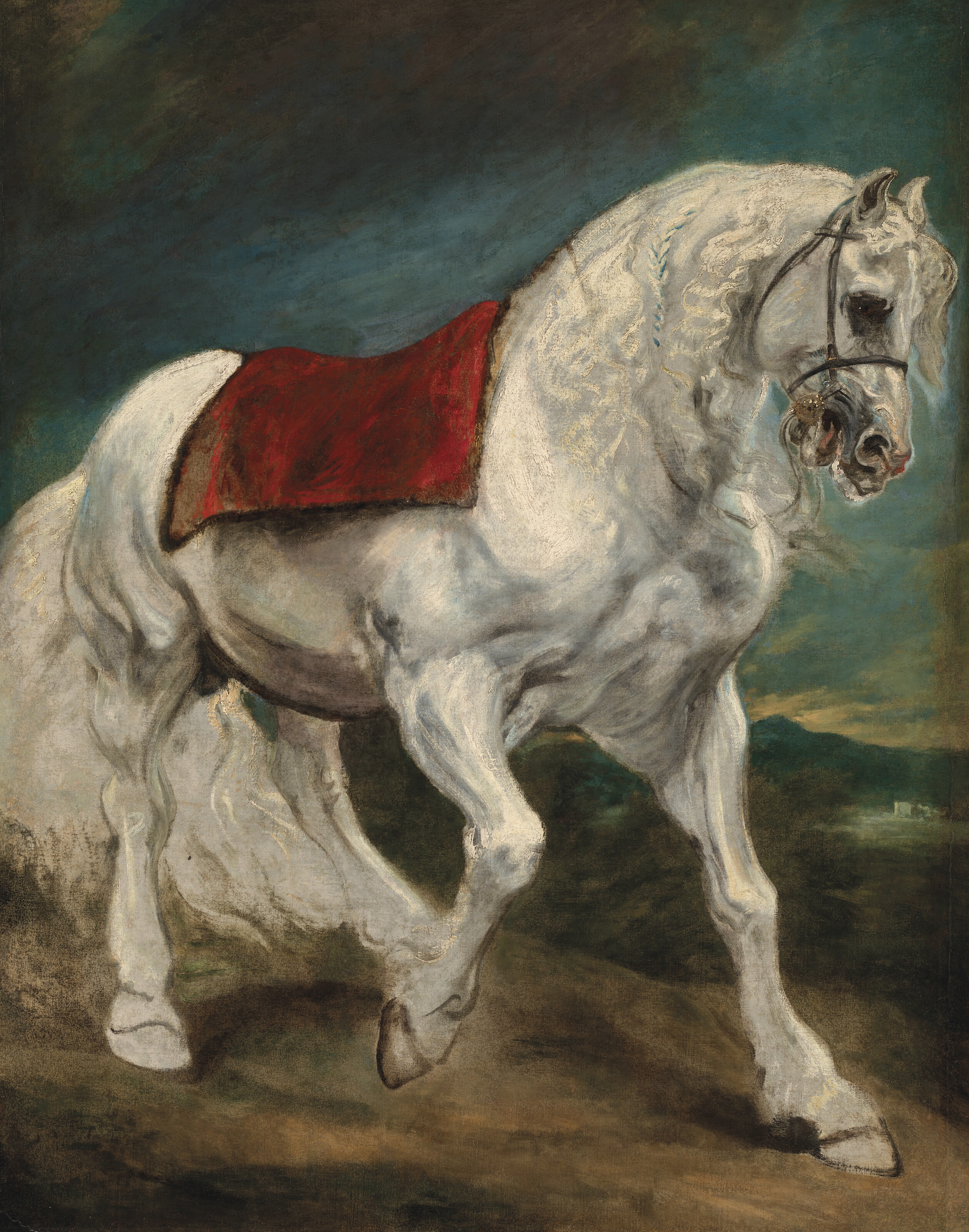 Artwork by Anthony van Dyck, An Andalusian horse (recto); A wooded landscape – a sketch (verso, Made of oil on canvas