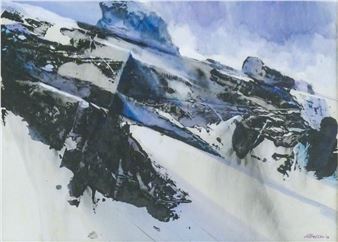 John Killmaster Mountain Abstract 1976 Signed Watercolor 27''x32'' Framed - John Killmaster