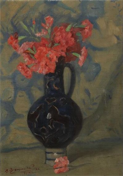 Still life with a bouquet of flowers in a vase, Tunis 1942 by Maurice Bismouth, 1942