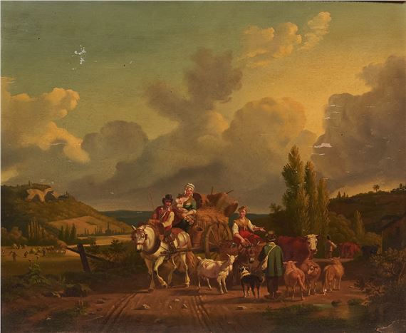 Les voyageurs sur une route de campagne by Jean Francois Demay