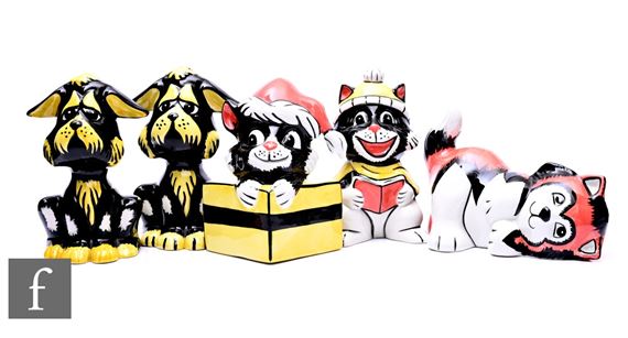 Three Lorna Bailey comical cat figures by Lorna Bailey