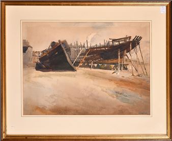Ship in a harbour - Alfred James Collister