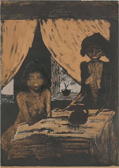 Zwei Zigeunermädchen im Wohnraum by Otto Müller, 1926/1927