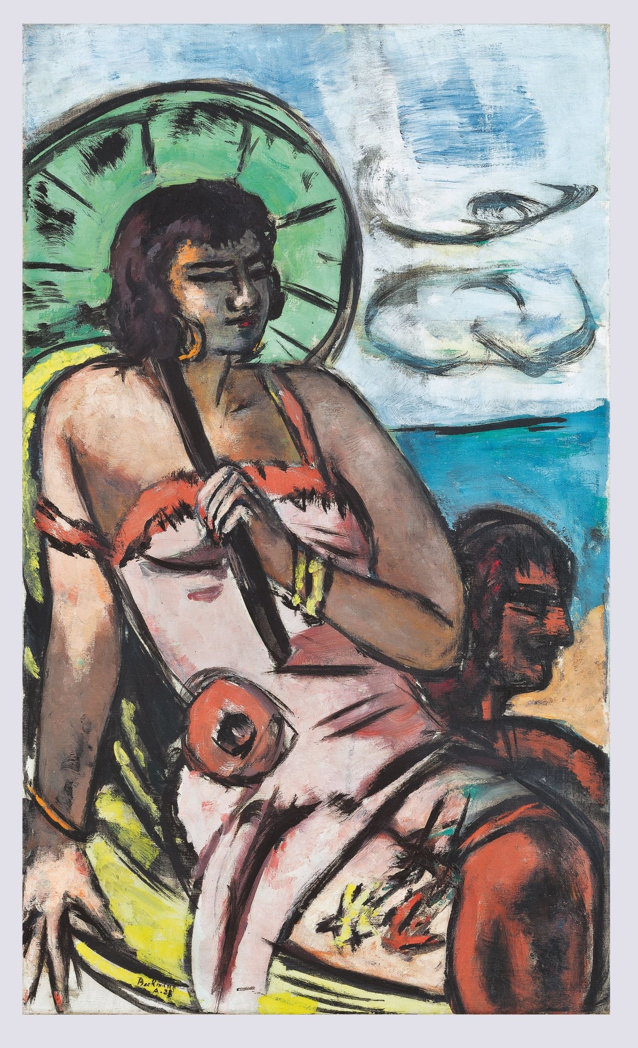 Artwork by Max Beckmann, Quappi mit grünem Sonnenschirm”. 1938, Made of Oil on canvas