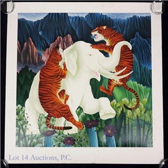 Signed and numbered (# 94 / 375) serigraph by Peruvian artist Jose Carlos Ramos. Piece is entitled "Endangered Ones" - Jose Carlos Ramos