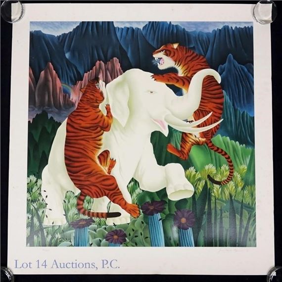 Signed and numbered (# 94 / 375) serigraph by Peruvian artist Jose Carlos Ramos. Piece is entitled "Endangered Ones" by Jose Carlos Ramos