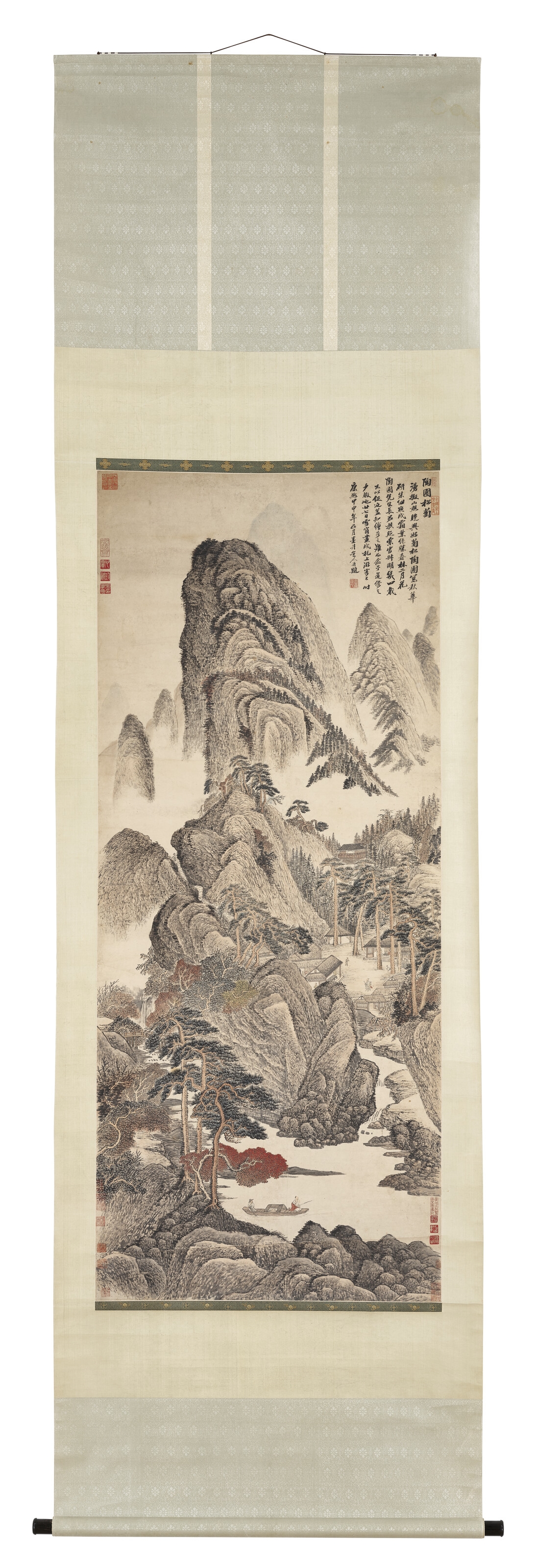Artwork by Wu Li, Landscape with Pines and Chrysanthemums for Taopu, Made of Hanging scroll, ink and colour on paper