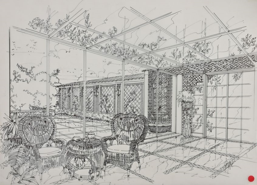Artwork by Gilles Quiffet, Project for a villa - garden room, Made of ink on tracing paper