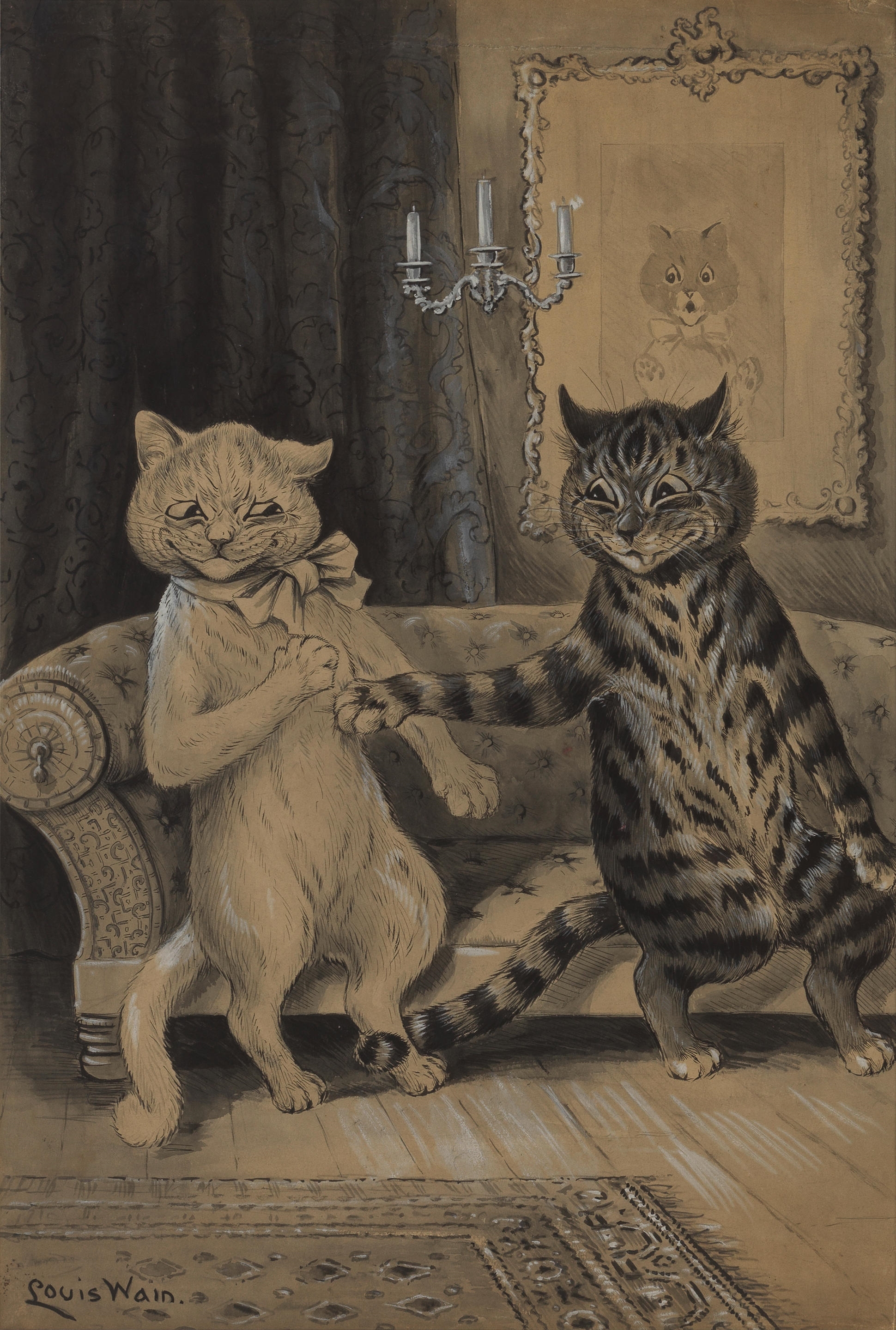 Artwork by Louis Wain, The Advance, Made of gouache, pencil and pen and ink on paper