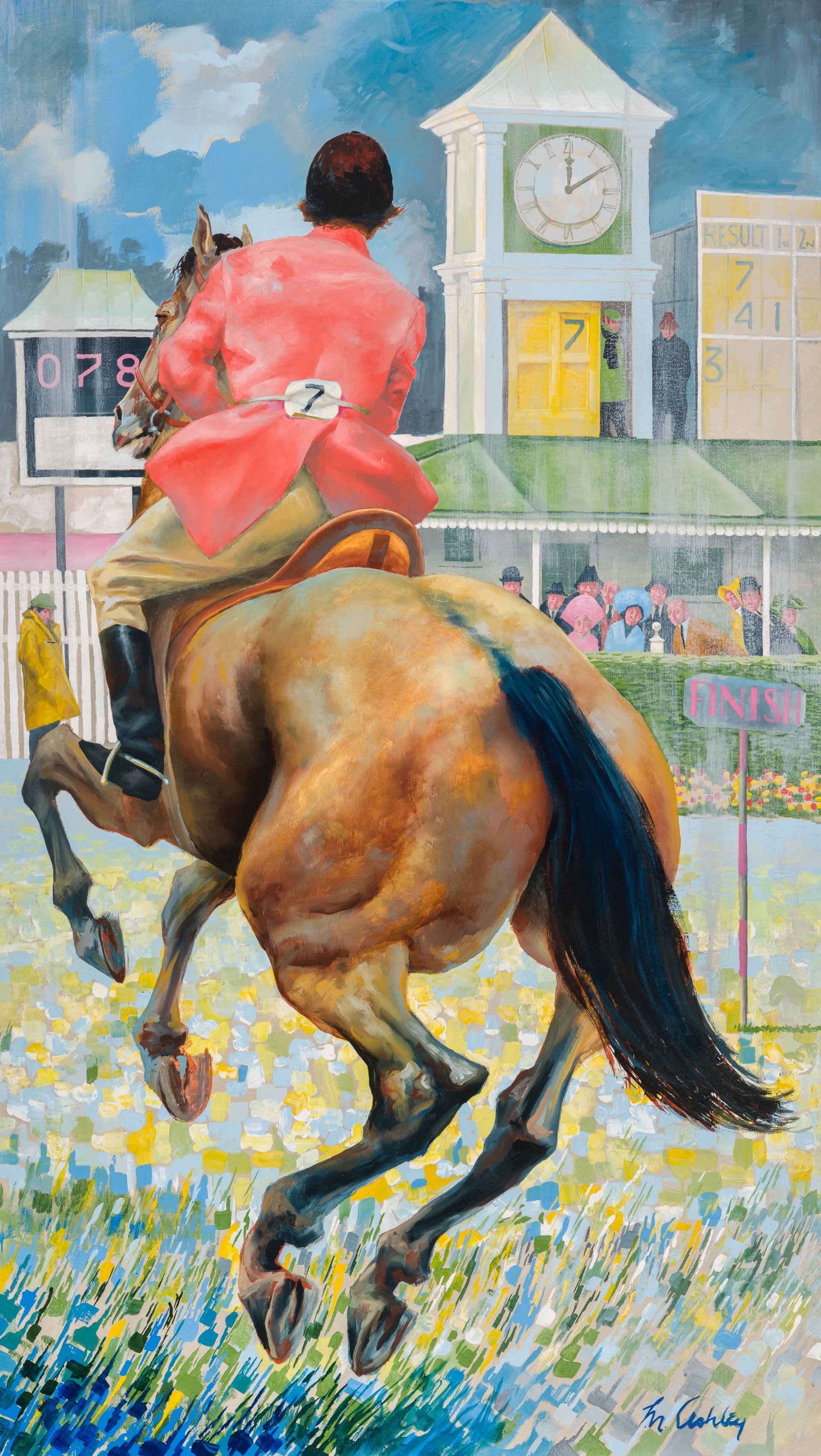 Artwork by Frank Nelson Ashley, Finish of Stadium, Jumping Around, Ballsbridge Arena, Dublin, Made of Oil on canvas