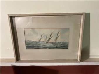 C. Lewis Maritime scene watercolour mounted in painted pine - C. Lewis