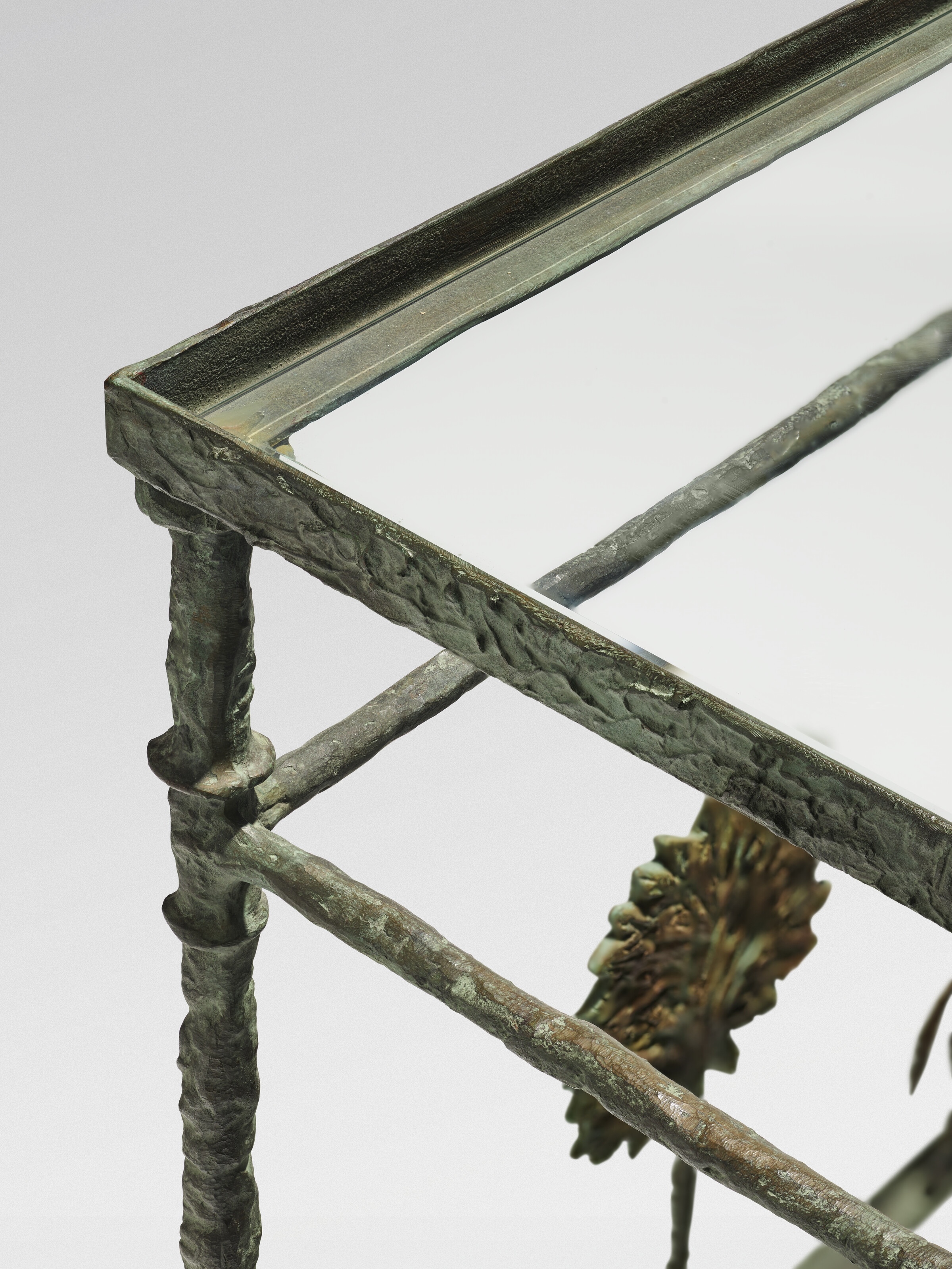 Artwork by Diego Giacometti, Console 'Promenade des Amis', variante, Made of patinated bronze ; glass