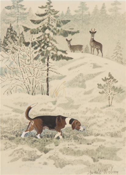 Harald Wiberg Beagle And Deer 1969 MutualArt