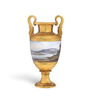 Topographical vase with a continuous landscape scene depicting Bessatadir in Iceland - Gustav Friederich Hetsch