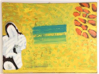 Figure in an abstract landscape in the manner of Howard Hodgkin, - J. Williams