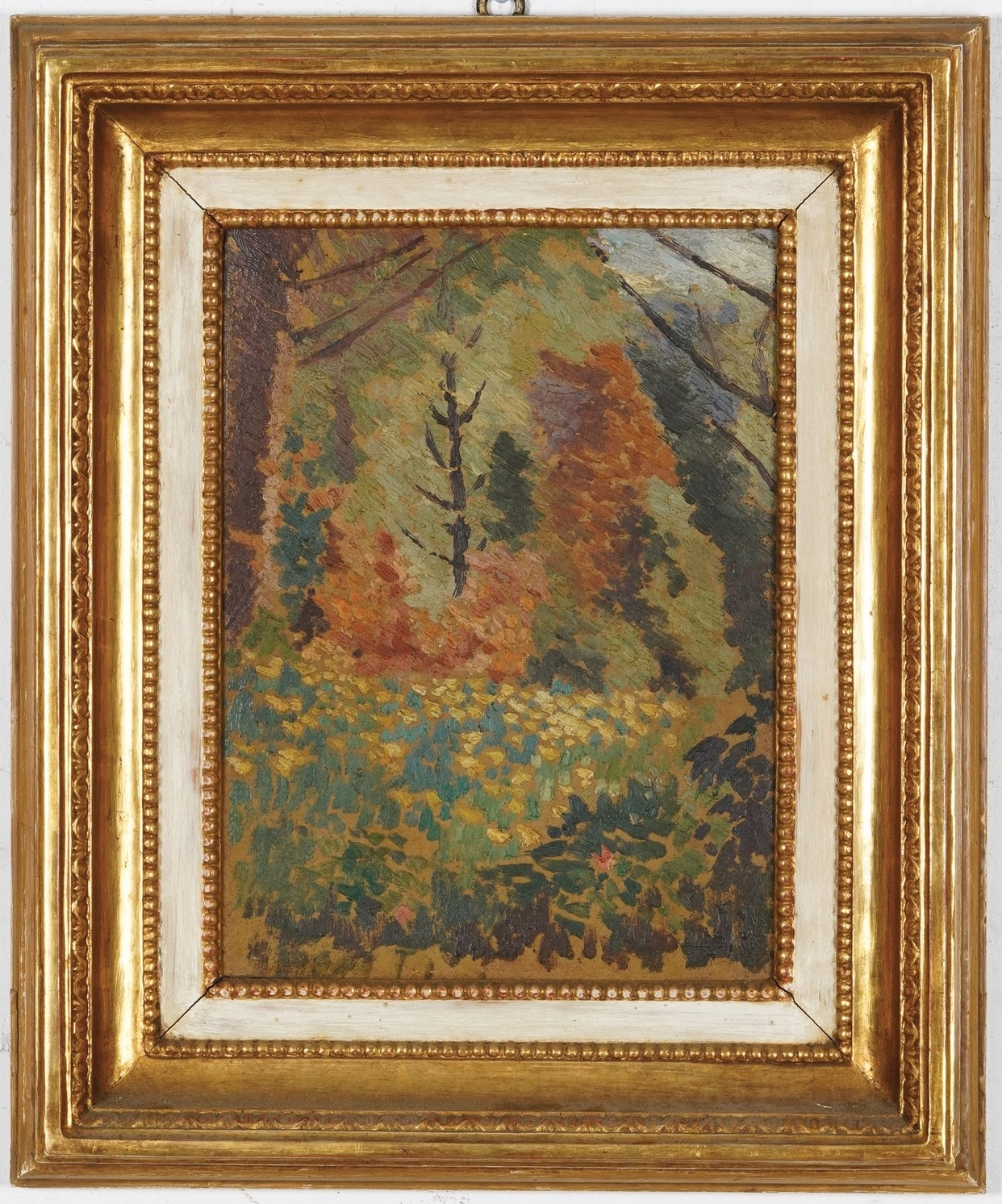 Artwork by Paolo Ghiglia, Bosco fiorito; Volto di bimba (verso), Made of Oil on cardboard