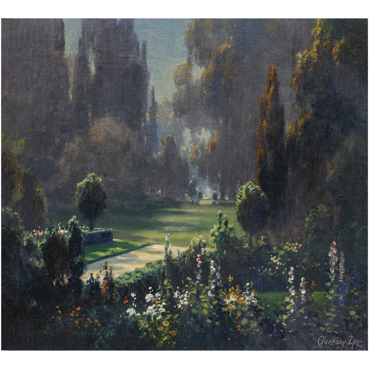 Artwork by Clarkson Dye, Moonlit Garden, Made of oil on canvas