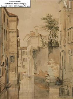 Lavandière au bord d’un canal à Venise - Charles Alexandre Crauk