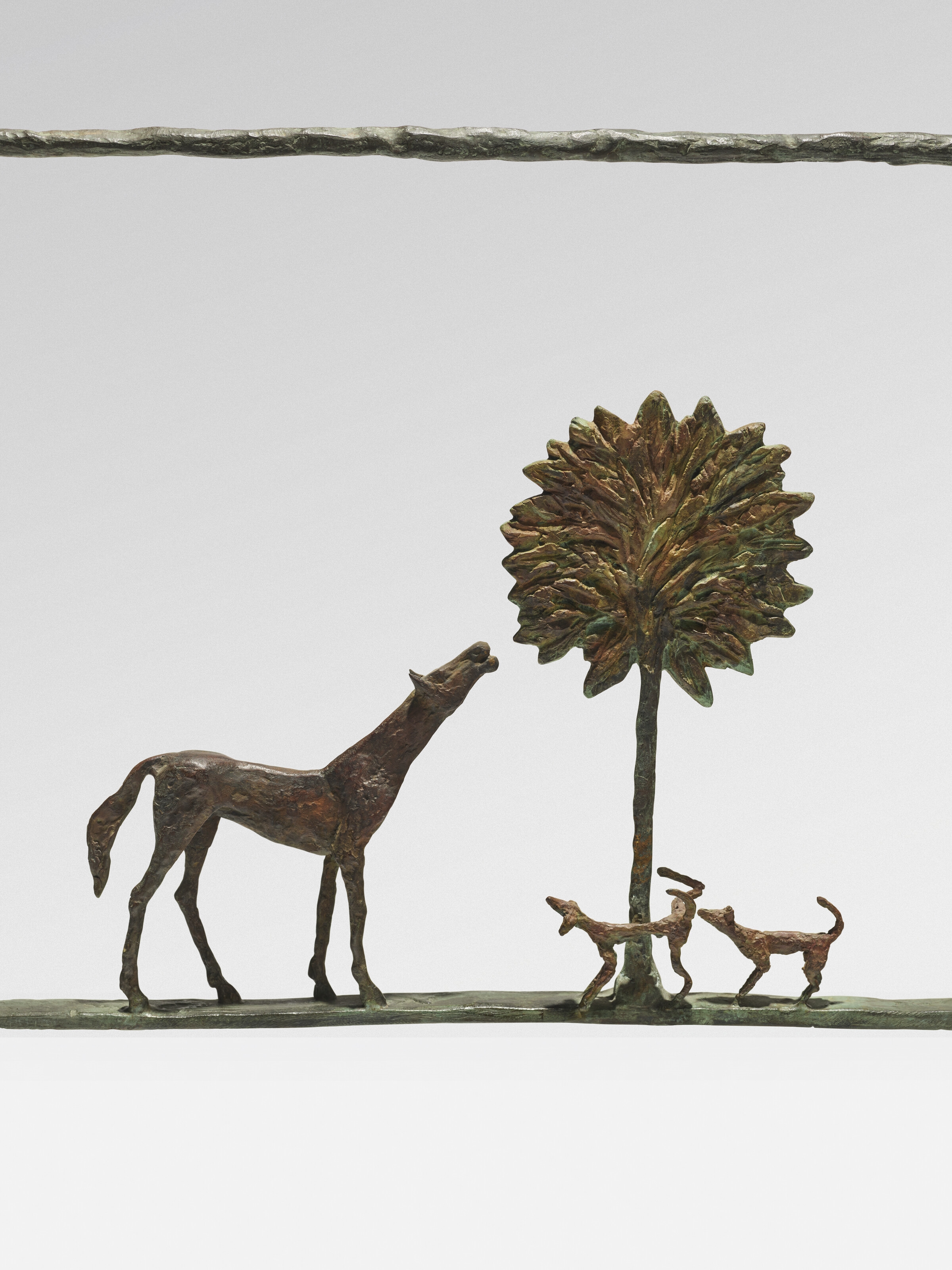Artwork by Diego Giacometti, Console 'Promenade des Amis', variante, Made of patinated bronze ; glass