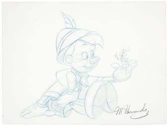 Original sketch of Pinocchio and Jiminy Cricket - Manuel Hernandez