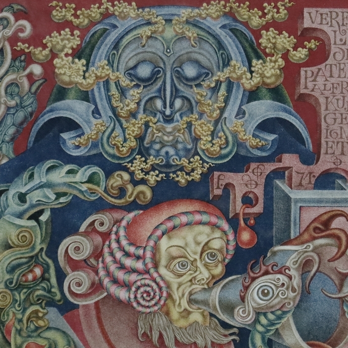 Artwork by Frederick Gross, Gross, Fridrich (XX) - "Verfall des Patera", 1971, Farblithografie auf Papier, unten links in Blei, Made of Farblithografie auf Papier