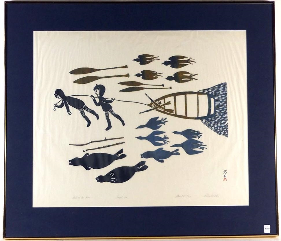 Artwork by Eleeshushe Parr, End of the Hunt, Made of stonecut print in colours