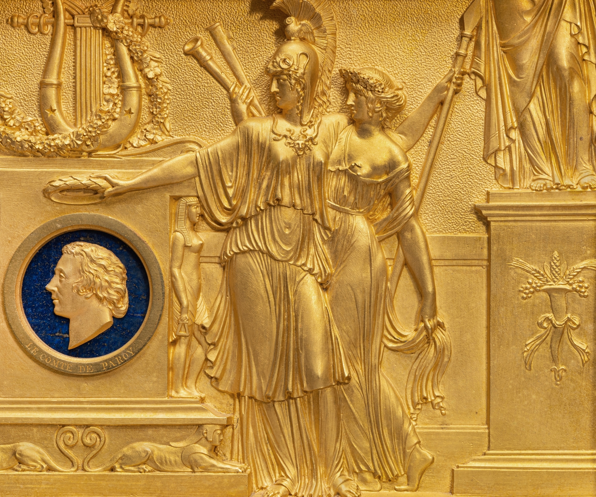 Artwork by Lucien-françois Feuchère, Relief with an Homage to the Comte de Paroy (1740 - 1824), Made of gilt bronze and lapis lazuli, in an ebonized wood frame