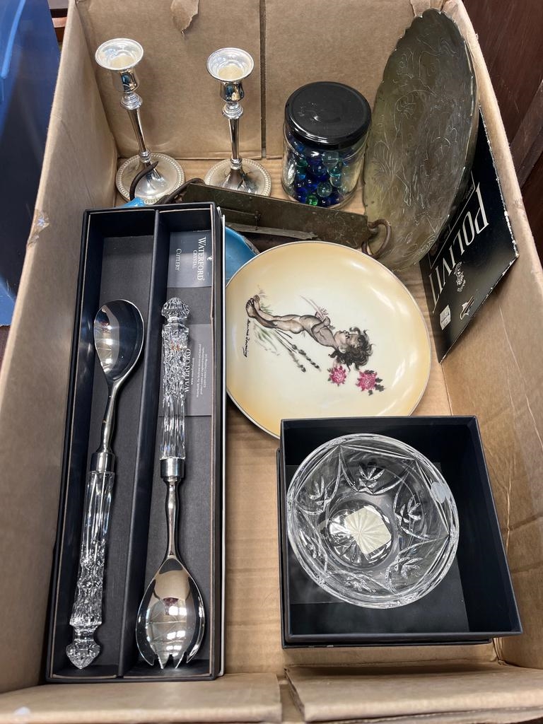 Brownie Downing | BOX INCL PLATED CANDLESTICKS BRASS SCALES SERVERS ...