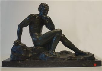 Alexander Ulin "The Thinker Green-brown patina bronze proof on a black veined marble base. Signed. H. 35 - L. 55 cm. - Alexander Alexandrovich Ulin