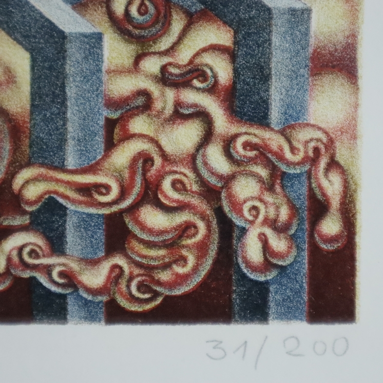 Artwork by Frederick Gross, Gross, Fridrich (XX) - "Verfall des Patera", 1971, Farblithografie auf Papier, unten links in Blei, Made of Farblithografie auf Papier