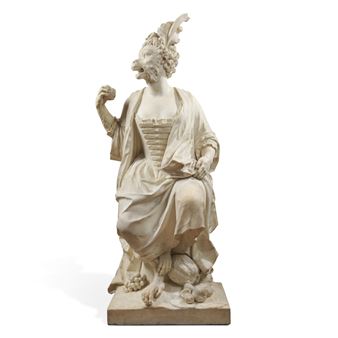 Important marble statue of a Monkey dressed as a Lady (or Frisotton) - French School, 18th Century