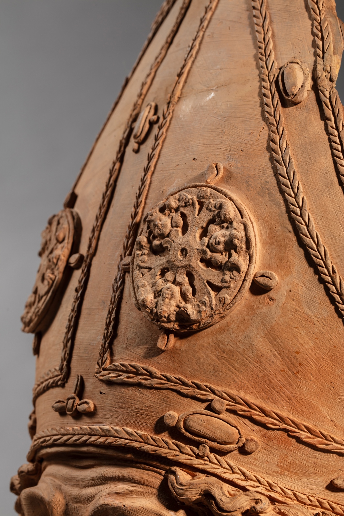 Artwork by Antonio Begarelli, Head of a Bishop, Made of terracotta on a modern metallic stand