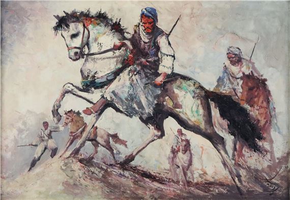 Rahnavardkar, Anoush (1924 Teheran-1983 München) - Orientalische Reiter in der Wüste, Öl auf Leinwa by Anoush Rahnavardkar, 1924