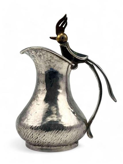 Los Castillo Mexican Inlaid Silver Plate Quetzal Bird Pitcher by Los Castillo