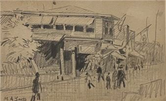 Peyzaj / Kafede Oturanlar ( Çift Taraflı) - Mehmet Ali Laga