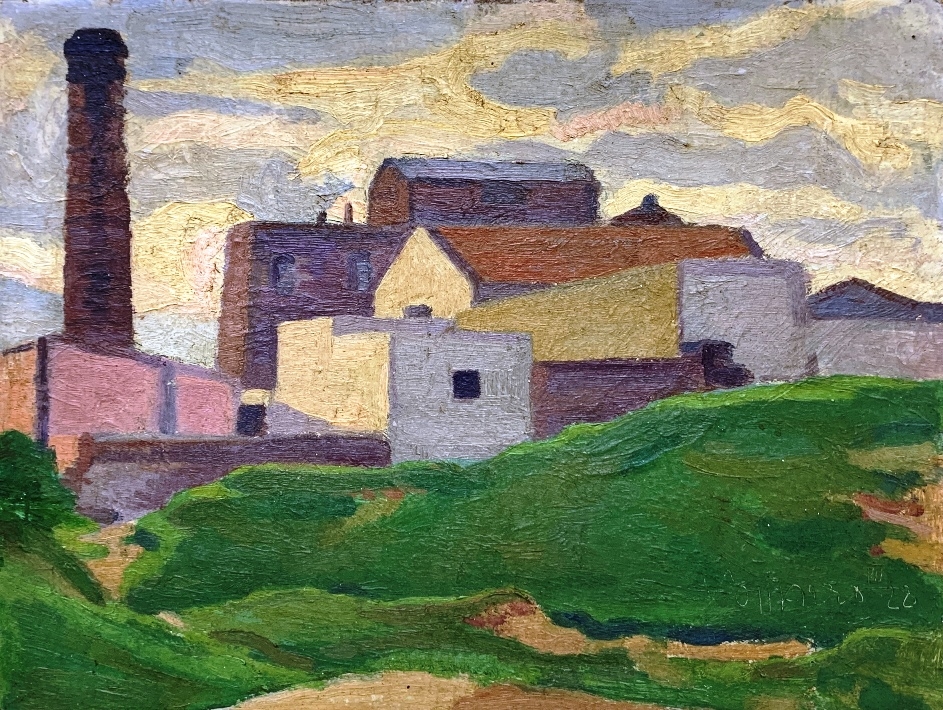 Artwork by Adolfo Sollazzo, Paisaje con fábrica, Made of óleo sobre cartón