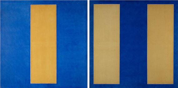 diptych acrylic on canvas Untitled by Noel Drieghe, gedateerd 1977