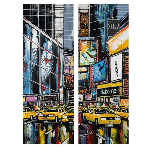 pendant oil on canvas Yellow cabs - Céline Lust