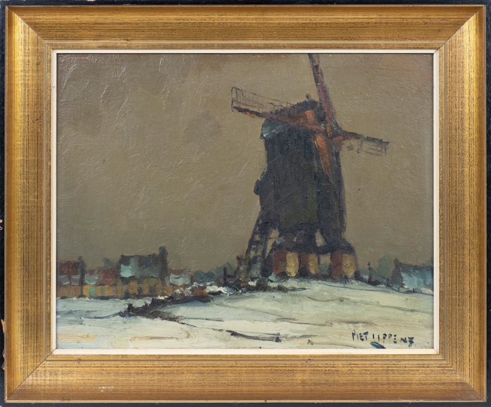 Artwork by Piet Lippens, Landscape With Mill, Made of oil on panel