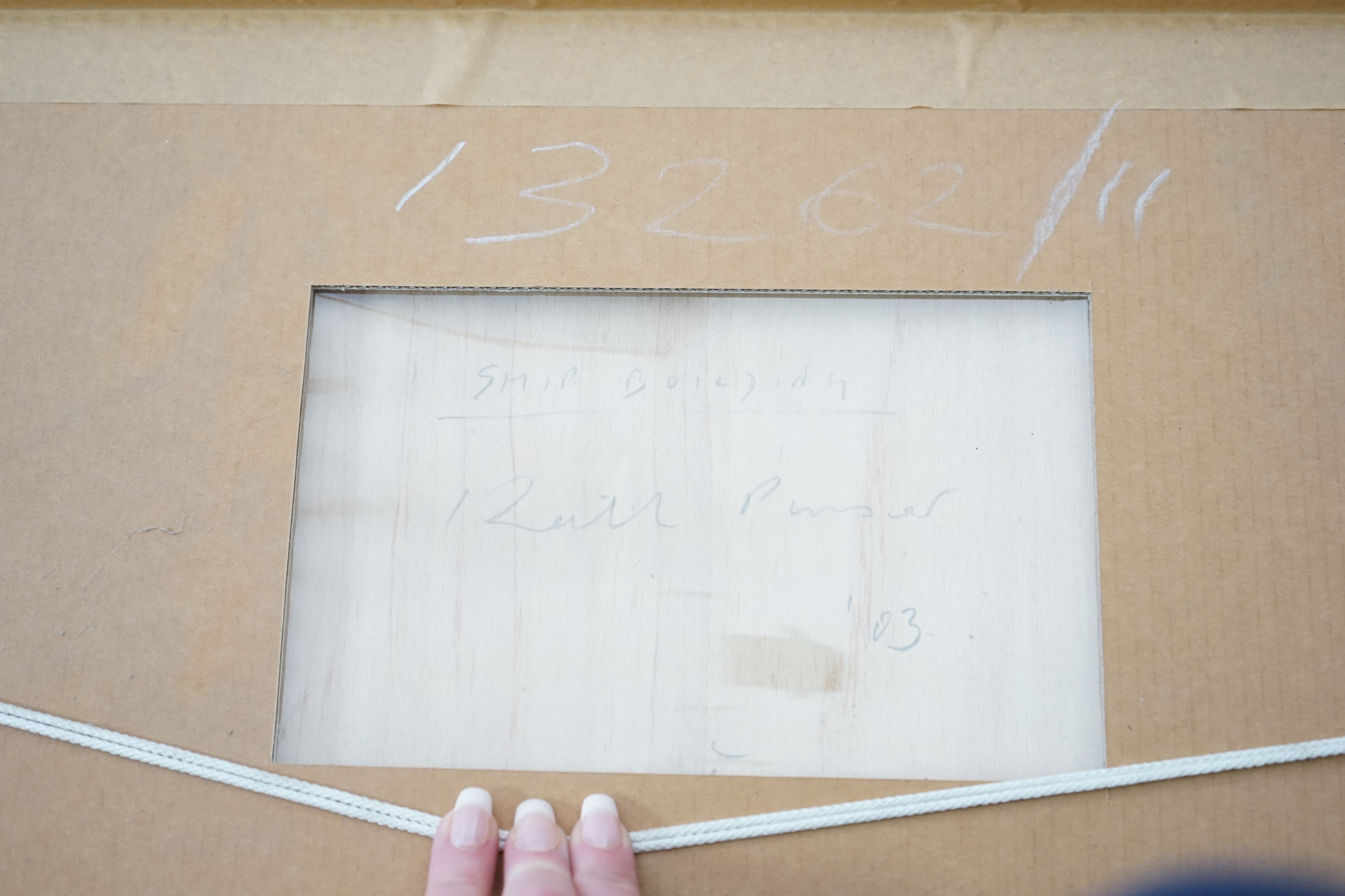 Artwork by Keith Purser, Ship Building, Made of mixed media on board