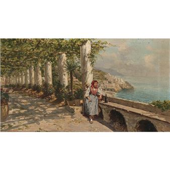 Young woman in a pergola in front of an Italian coastal landscape - Michele Ciardiello