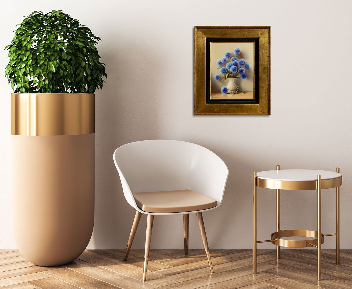 Artwork by Robert Chailloux, Still Life - Blue Thistles, Chardon Bleus, Made of oil on board