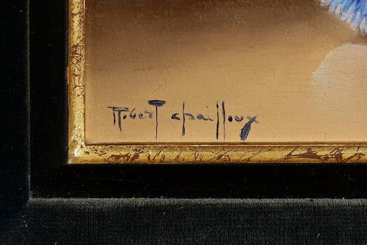 Artwork by Robert Chailloux, Still Life - Blue Thistles, Chardon Bleus, Made of oil on board