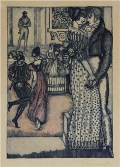 Báli jelenet Puskin: Anyegin -hez illusztráció, 1920 - Arnold Gara