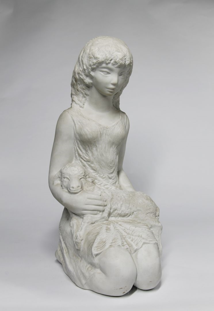 Artwork by Rábainé Kiss Lenke, Lányka báránnyal, Made of kerámia