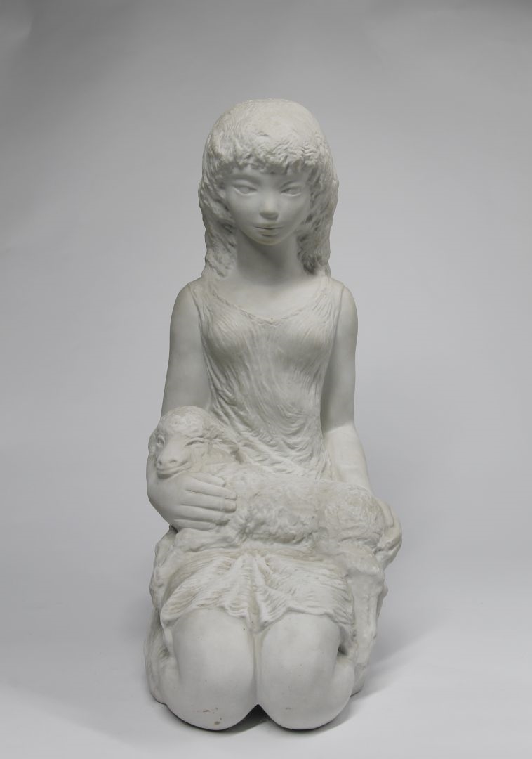 Artwork by Rábainé Kiss Lenke, Lányka báránnyal, Made of kerámia