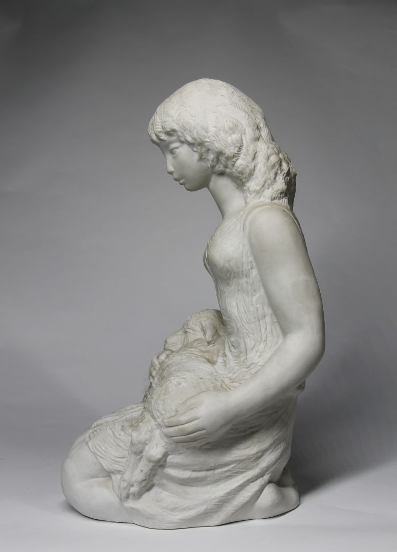 Artwork by Rábainé Kiss Lenke, Lányka báránnyal, Made of kerámia