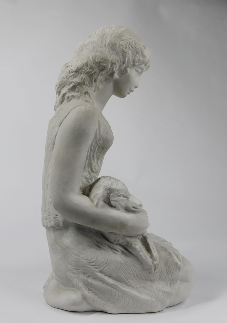 Artwork by Rábainé Kiss Lenke, Lányka báránnyal, Made of kerámia