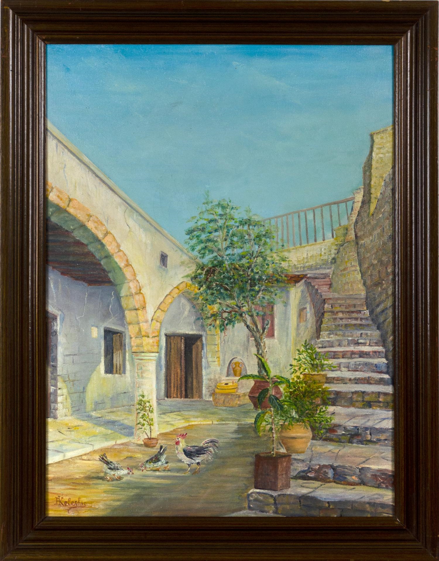 Artwork by Andreas Keleshis, Courtyard, Lania village, Made of oil on canvas